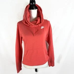 Nike Womens XS Coral Pullover Fleece Hoodie Cowl Neck Long Sleeve Sweatshirt - Picture 1 of 6