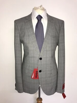 HUGO BOSS - Mens Extra Slim Fit GREY Checked WOOL SUIT - 42 Reg - W36 L32 - BNWT - Image 1 of 4