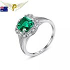 Genuine 925 Sterling Silver Emerald Ring Green Gemstone Ring Women Size 6 7 8 9