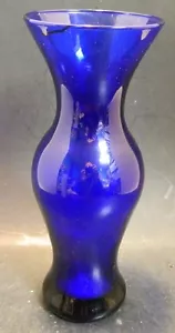 Vintage Kobaltblau Sanduhr geriffelt Kunstglas Vase 9" x3,5" Top Zustand - Bild 1 von 9