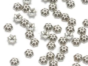 Perlkappen 50 Endkappen Perlenkappen für 6mm Perlen Farbe antiksilber #S595 - Bild 1 von 3