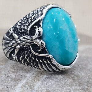 Men 925 Silver Double-headed Eagle Turquoise Ring Party Band Jewelry Size 10