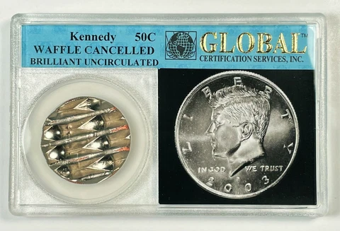 50c KENNEDY HALF DOLLAR MINT CANCELLED ERROR US COIN IN GLOBAL HOLDER Cover