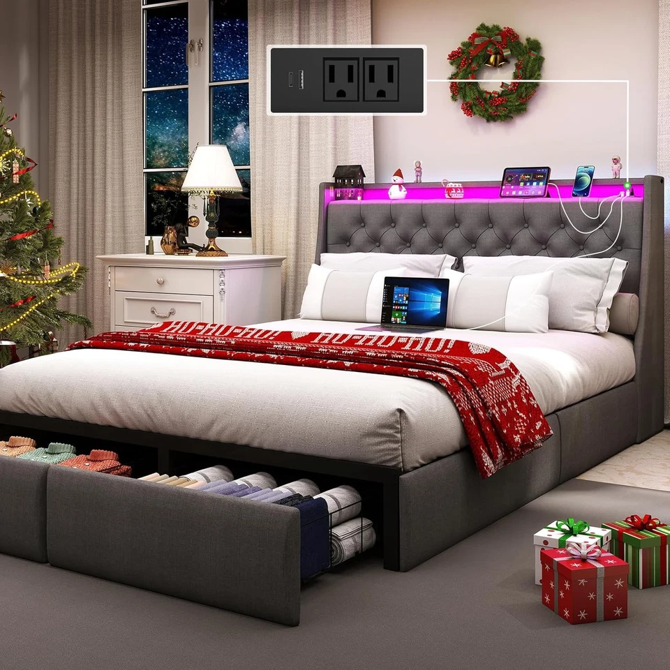  床架全大号内饰翼背平台带2个储物抽屉 — 第 1/4 张图片