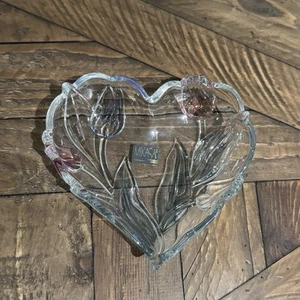 Mikasa Tivoli Heart Shaped 6.25” Crystal Candy Dish/Plate w/ tulips - Picture 1 of 6