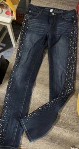 Girls Justice size 16 Dark Wash rhinestone studded jeans Guc - Picture 1 of 8