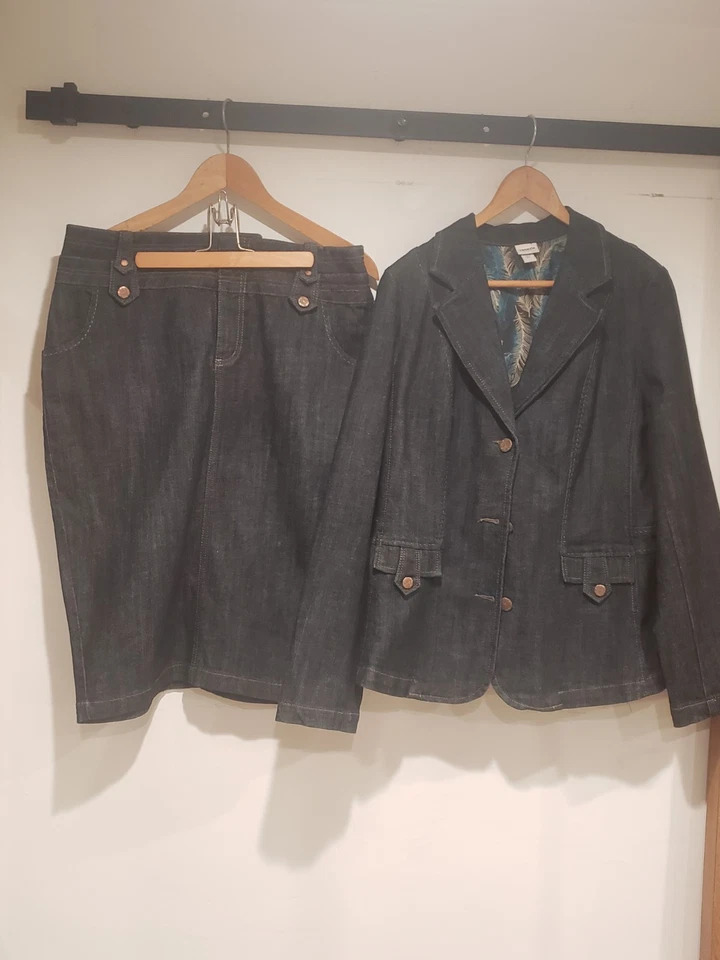 Terno saia jeans feminino Lane Bryant Venezia tamanho 14 lavagem escura - Imagem 1 de 4