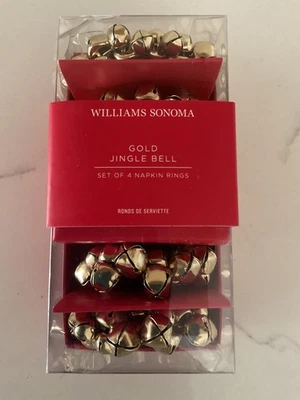 Nuevos 4 anillos servilleteros William Sonoma Jingle Bell campana dorada racimo Foto 1 de 4