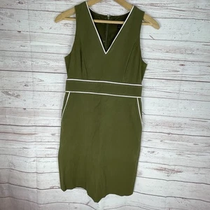 J. Crew womens Green v-neck sleeveless Piped sheath dress Sz 8 Preppy Business - Picture 1 of 9