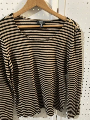 Jones NY Signature XL Tan, Black And Metallic Gold Long Sleeve Knit Career Top - Image 1 of 4