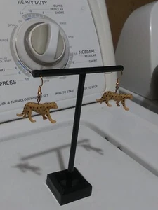 Handmade Zoo Animals Dangle Drop Earrings 1"L×1/2"H Cheetah OOAK - Picture 1 of 11