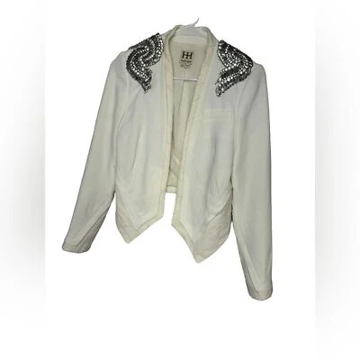 Blazer abierto Haute Hippie borde crudo con cuentas talla 0 Foto 1 de 4