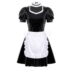 Sexy Womens French Maid Fancy Dress PVC Leather Uniform Cosplay Costume Outfit - Picture 1 of 5