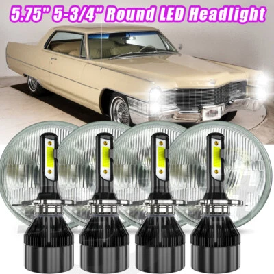 4PCS 5.75" 5-3/4" Round LED Hi-Lo Beam Headlights FOR Cadillac Calais 1965-1974 - Image 1 of 4