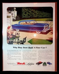 1953 Nash Motors Airflyte Ambassador Blue Car On Driveway Art Vintage Print Ad - Picture 1 of 1