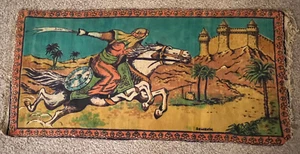 Antique Turkish Rug Hand-Painted 54”x26” Tapestry Wall Hanging Art - Picture 1 of 9