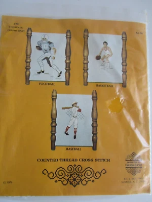 1976 Counted Cross Stitch Pattern Gloria & Pat 1976 Football, Basket & Baseball. - Image 1 of 3