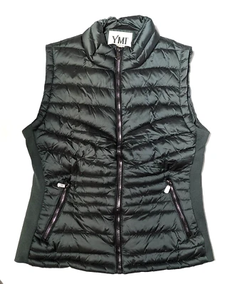 YMI Womens Puffer Vest Medium Emerald Green Side Stretch Velour Lined - Изображение 1 из 4