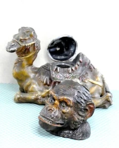Antique Victorian Painted Metal Desktop Bestiary Inkwell Animal Shape 19th - Picture 1 of 6