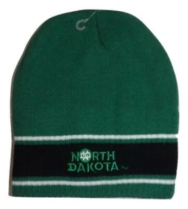 New North Dakota Fighting Hawks Youth Size 8-20 OSFA Green Knit Adidas Beanie - Picture 1 of 5