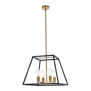 Living District Declan 4-Light Farmhouse Metal Pendant in Black and Brass Finish - Picture 1 of 7