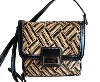 Nine West Woven Crossbody Wallet Bag Black Trim Small Purse Casual Everyday - Image 1 of 4