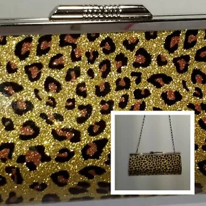 Borsa pochette Sasha New York borsetta borsetta stampa ghepardo oro glitter sera - Foto 1 di 12
