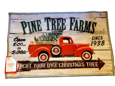 Рождественский коврик для двери красный грузовик сосна фермы моющийся нескользящий 17 x 27 дюймов - Изображение 1 из 3