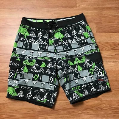 Maui Rippers Mens 34 Green Black Board Shorts Embroidered Surf Beach Boardwalk - Image 1 of 4