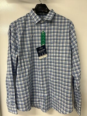 IZOD XL Blanco-Azul Cuadros Cuello Extendido Elástico, Suave Vestido-Camisa Casual Foto 1 de 4