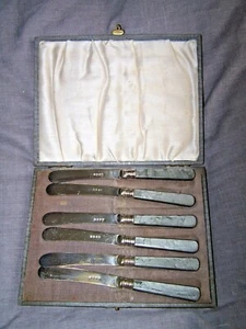 CUTLERY SET, BOXED, EPNS, SPREADING SET, HANDLES, SET OF 6, VINTAGE - Picture 1 of 5