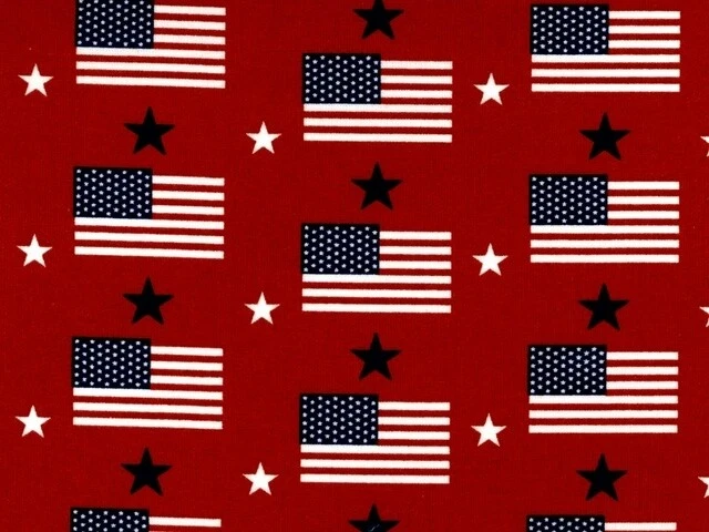 Patriotic Fabric - American Flag on Red - Santee Cotton YARD - Image 1 of 1