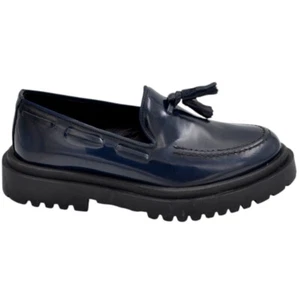 Mocassini uomo scarpa con pappina bon bon  in vera pelle abrasivata blu spazzola - Foto 1 di 9