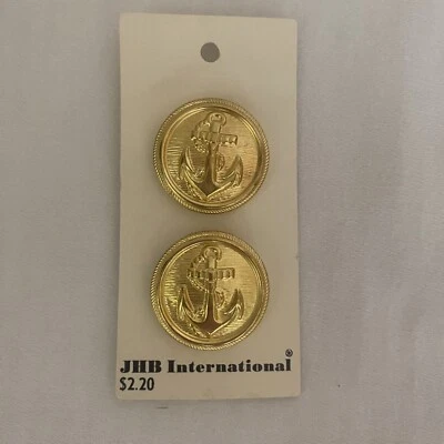 Vintage JHB International Gold Naval Navy Anchors Buttons New Set of 2 - Image 1 of 2