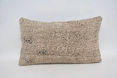Antique Pillows, Vintage Pillow, Handmade Kilim Cushion, 12"x20" Beige Pillow - Image 1 of 4