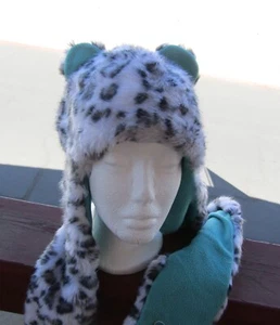 Snow leopard - Animal plush - Hood - W/ - Mittens -Novelty- Hat (05900) - Picture 1 of 8