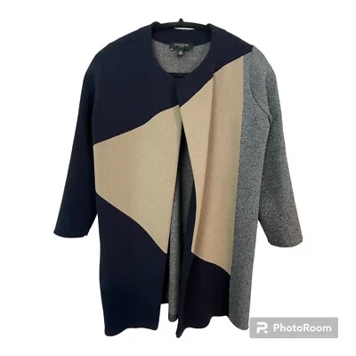 Cárdigan Suéter Ann Taylor Para Mujer S Pequeño Azul Marino Crema Rayas Frente Abierto Foto 1 de 4