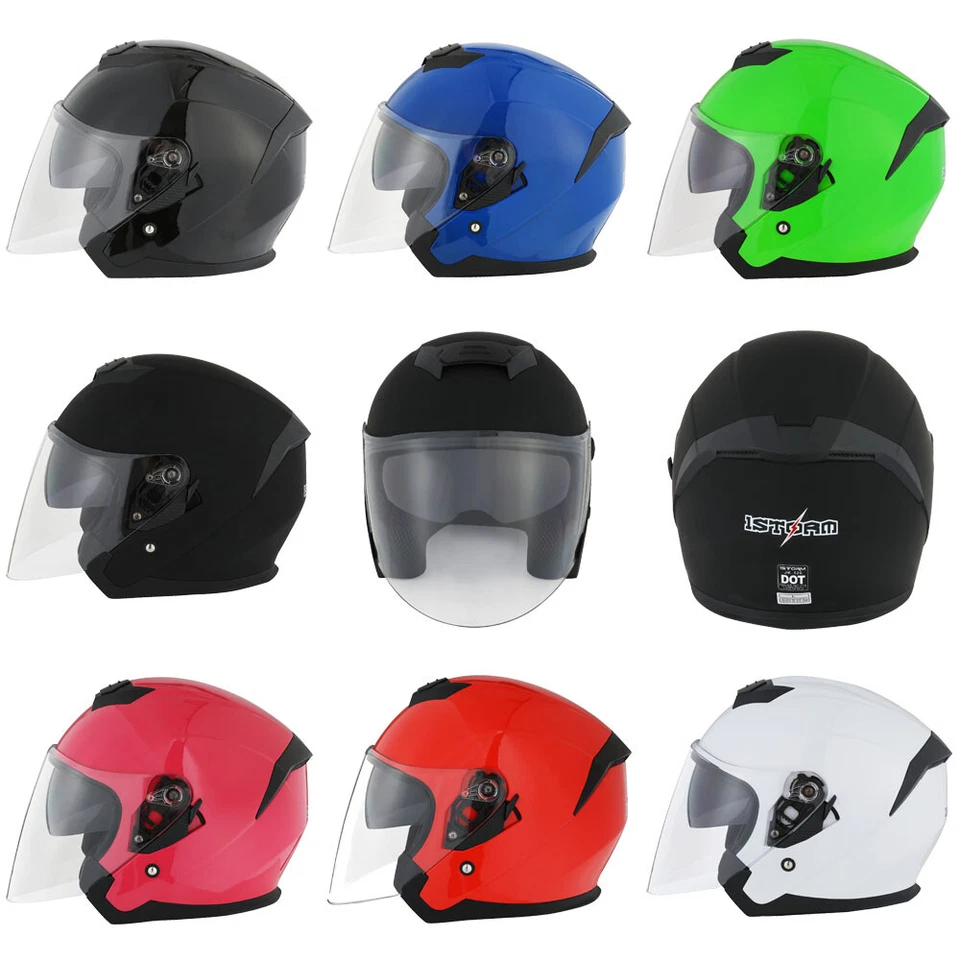 1STORM MOTO CASCO CARA ABIERTA 3/4 SCOOTER BICICLETA BOOSTER DOBLE/DOBLE LENTE PUNTO Foto 1 de 1