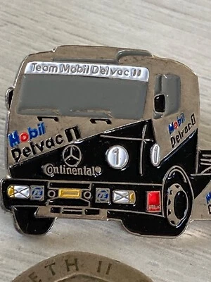 MERCEDES TEAM MOBIL DELVAC RACING TRUCK ENAMEL LAPEL BADGE. - Image 1 of 3