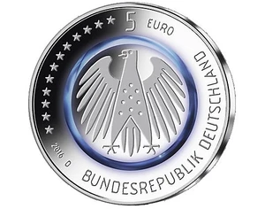5 Euro Münze, Gedenkmünze Deutschland 2016, Planet Erde, blauer Polymer-Ring - Bild 1 von 1