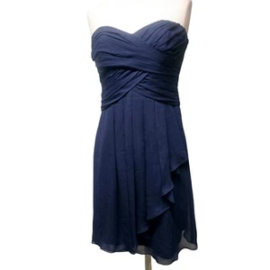 Davids Bridal Navy Blue Bridesmaid Dress Chiffon Strapless Style F14847 Size 6 - Picture 1 of 8