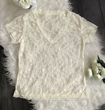 Ladies Ivory Coloured Lace T-shirt Top Size 10