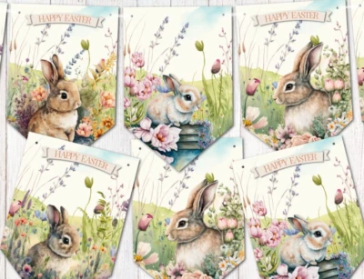 Bandera floral de flor silvestre conejito de Pascua decoración Foto 1 de 4