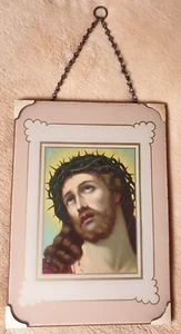VINTAGE ANTIQUE JESUS CHRIST IN THE CROWN OF THORNS FRAMED PRINT 10 X 14 INCHES - Picture 1 of 9