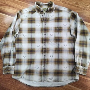 Cabelas Chamois Flannel Shirt Mens Medium Plaid Long Sleeve Button Deerskin Soft - Picture 1 of 15