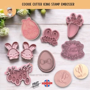 Set of 8 Easter Floral Bunny Cutter Icing Stamp Embossers - Picture 1 of 2