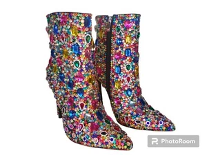 Lvseeman Damen-Stiefeletten mehrfarbig Strass Glitzer hoher Absatz Größe 7 gebraucht - Bild 1 von 9