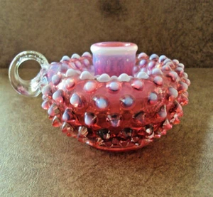 Vintage Fenton HOBNAIL CRANBERY OPALESCENT Candlestick - Picture 1 of 9