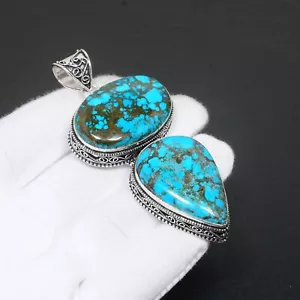 Tibetan Turquoise Natural Gemstone Handmade 925 Sterling Silver Jewelry Pendant - Picture 1 of 4