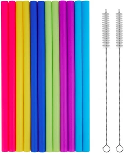 tifanso 8,5 Zoll, Mehrfarbig 12 Stück Smoothie Strohhalme + 2 Stück Reinigungsbürsten  - Bild 1 von 7